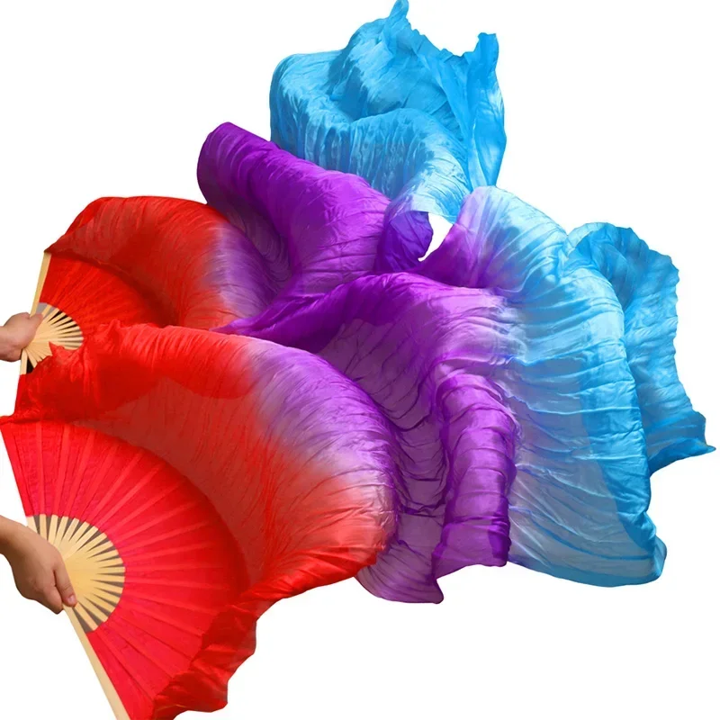 New Chinese Fans 100% Real 1 Pair / 1 Pc Handmade Dyed Silk Belly Dance Long Fan Veil 24 Colors MN8