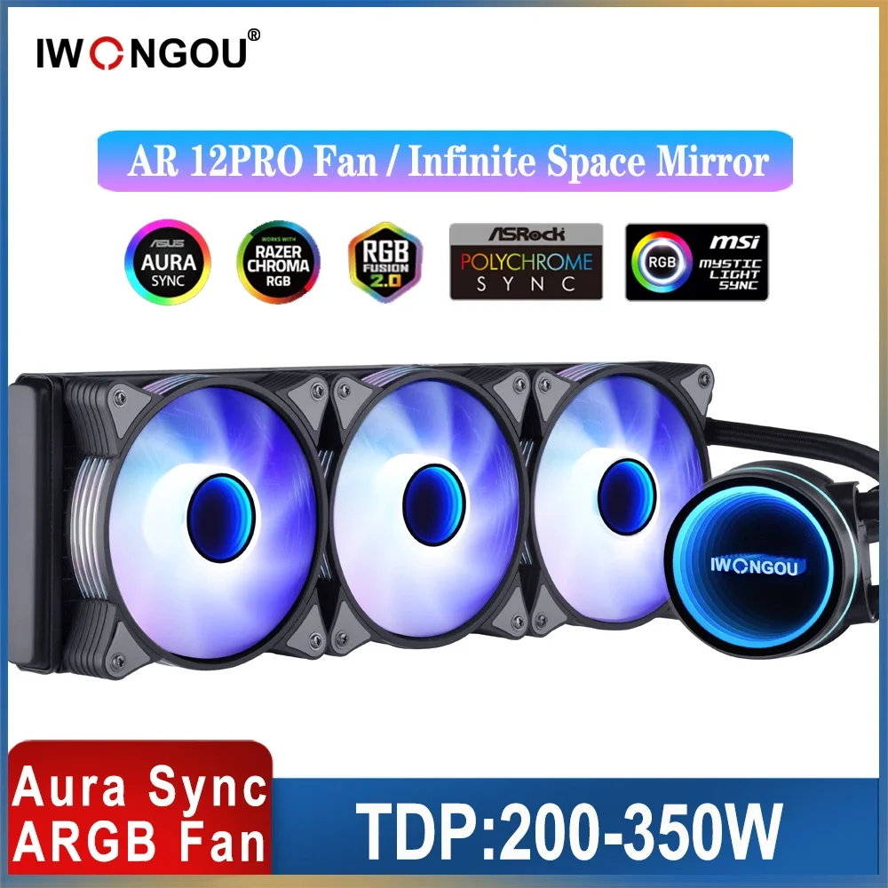 IWONGOU Processor Cooler Liquid Cooler X99 4pin AR12pro Fan ARGB 360mm Water Cooling Cpu for Lga2011 115X 1700 1200 AM4 AM3