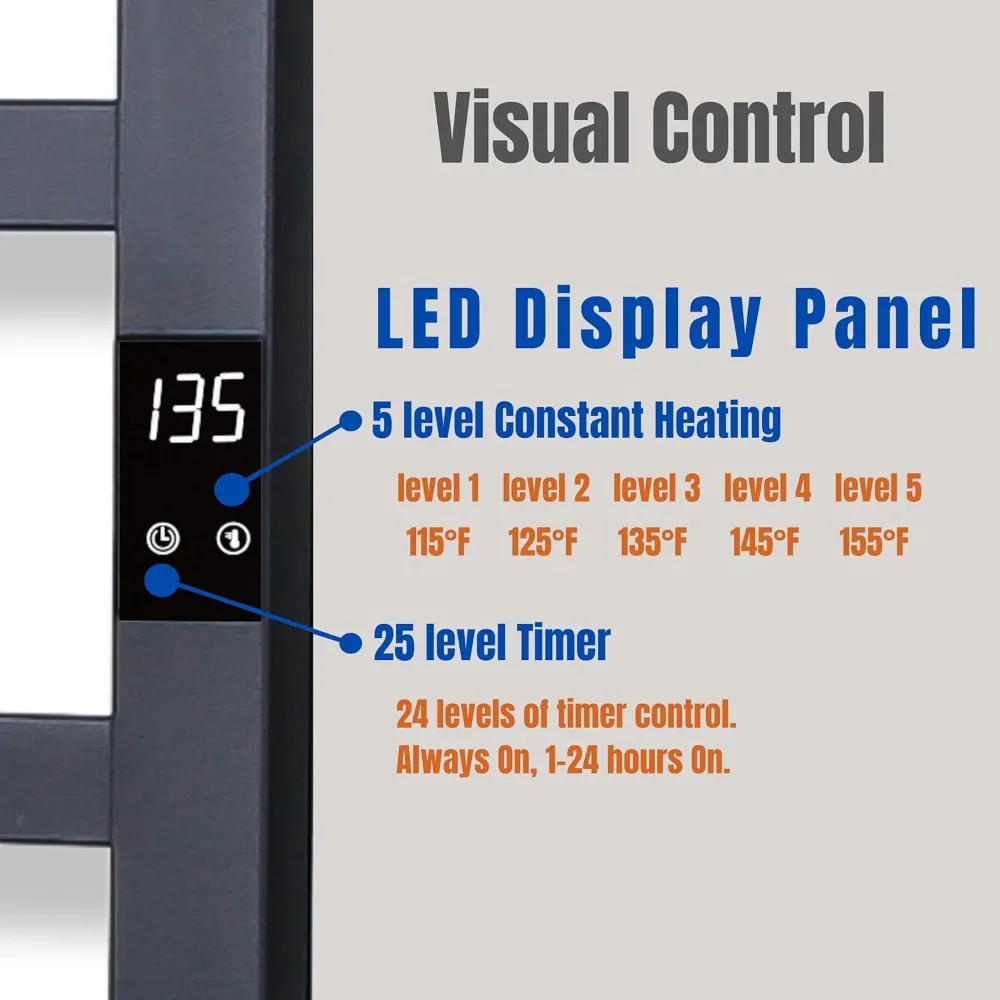 Electric Towel Warmer  Super Thin  with Timer & Temperature Multi-Leve  Adjustments Hardwired & Plug-in  6 Bar Matte Blac