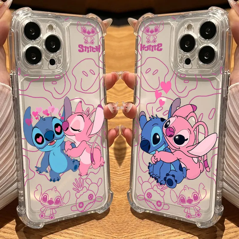 

Couple Stitch Love Clear Case For iPhone 17 16 15 14 13 12 11 Pro Max 16e 17e Air 13 15 Plus XS XR X 7 8 Shockproof Phone Cover