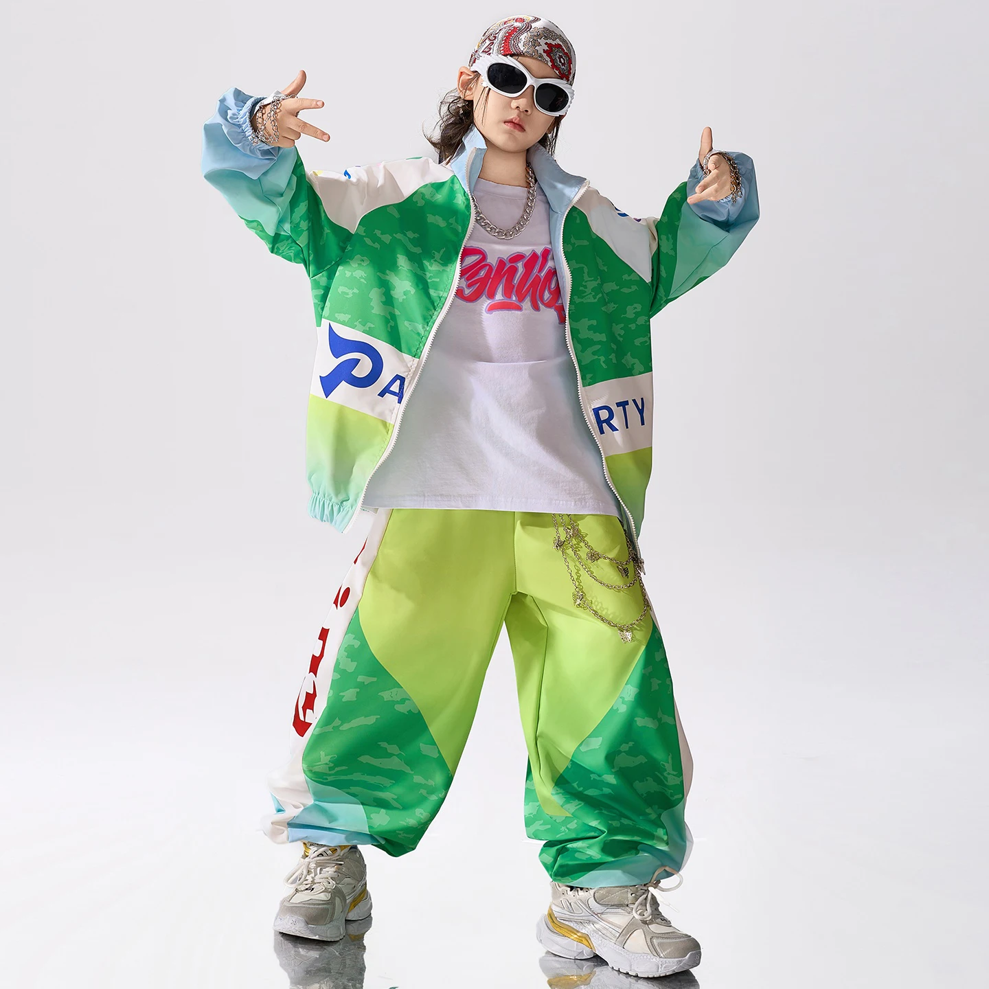 Teenager Grün Sport Anzug Baggy Hip Hop Kleidung Lange Ärmel Mantel Hosen Jungen Mädchen Herbst Winter Street Dance Kostüme BL17370