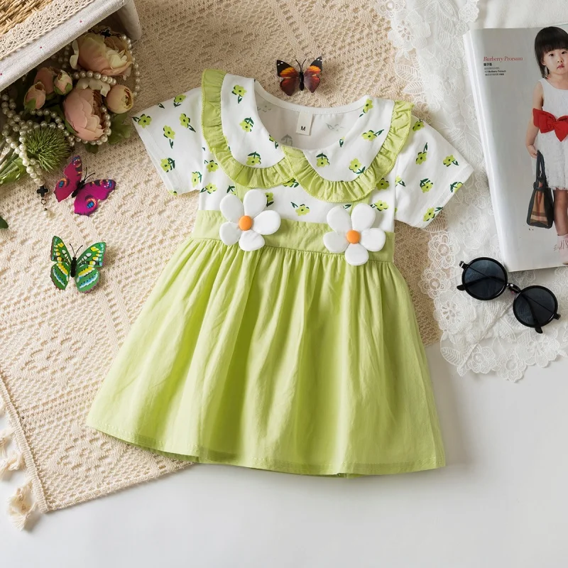

Baby Dress Summer Floral Print Short-Sleeve Baby Girl Dress Adorable Collared Princess-Style Girl Dress Baby Girl Clothes