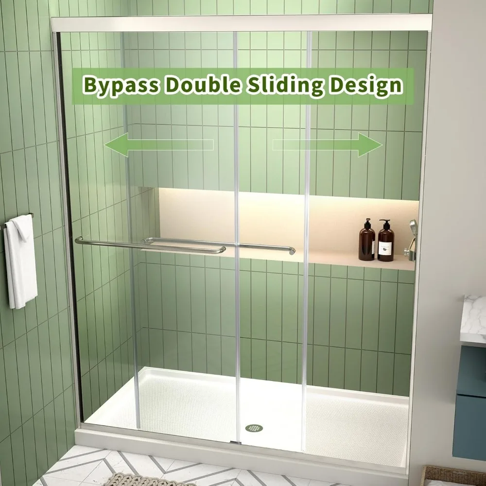 

Double Sliding Shower Door with 1/4" (6mm) Clear SGCC Tempered Glass, Chrome Finish Shower Doors, Reversible Installation