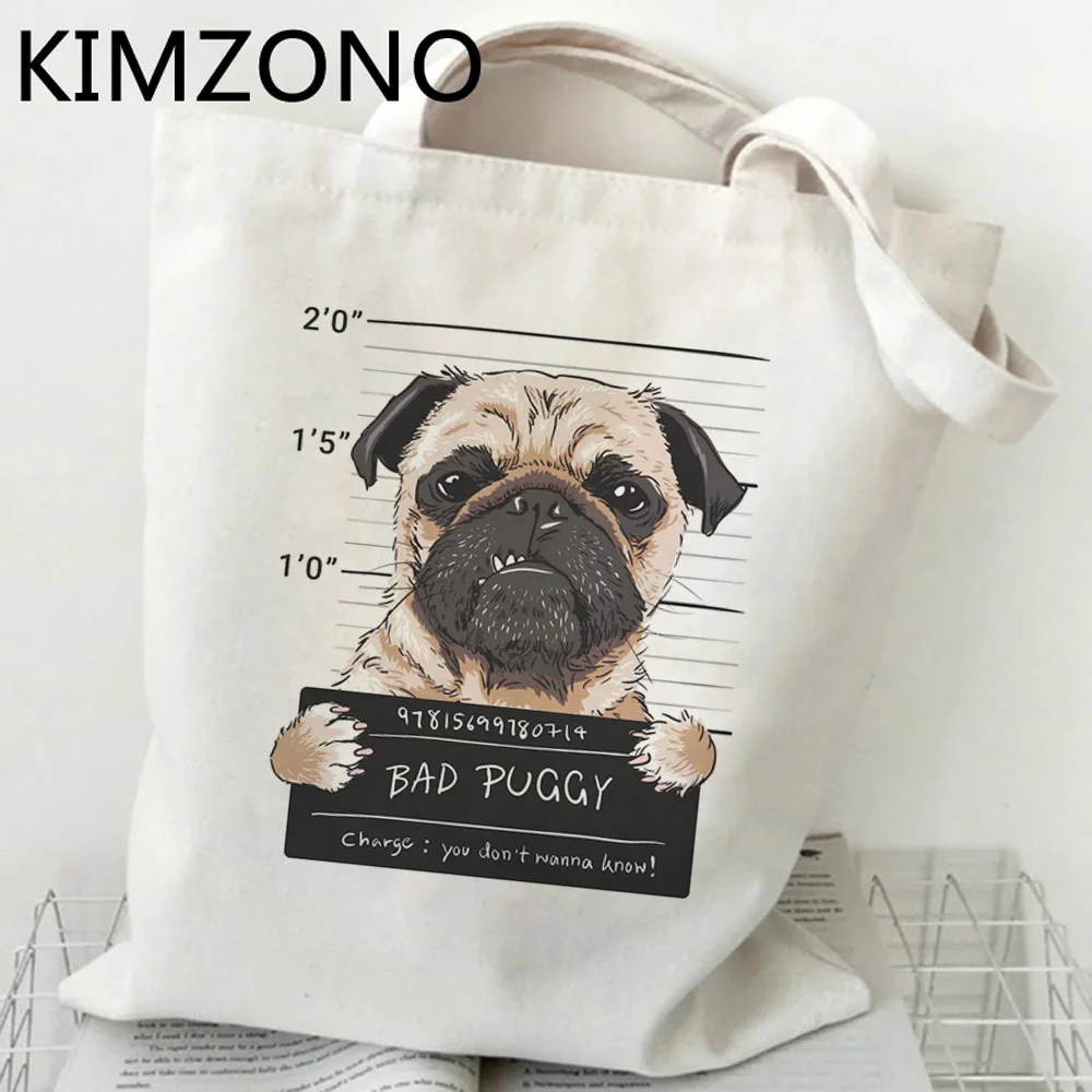 Pug shopping bag tote canvas bolsa reusable grocery jute bag bag tote shoping sacolas