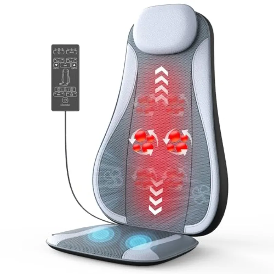 Shiatsu Rückenmassagegerät mit Wärme- und Kühlfunktion, Kneten, Rollen und Vibration für Tiefengewebemassage, Schwarzes Massage-Sitzkissen für Zuhause