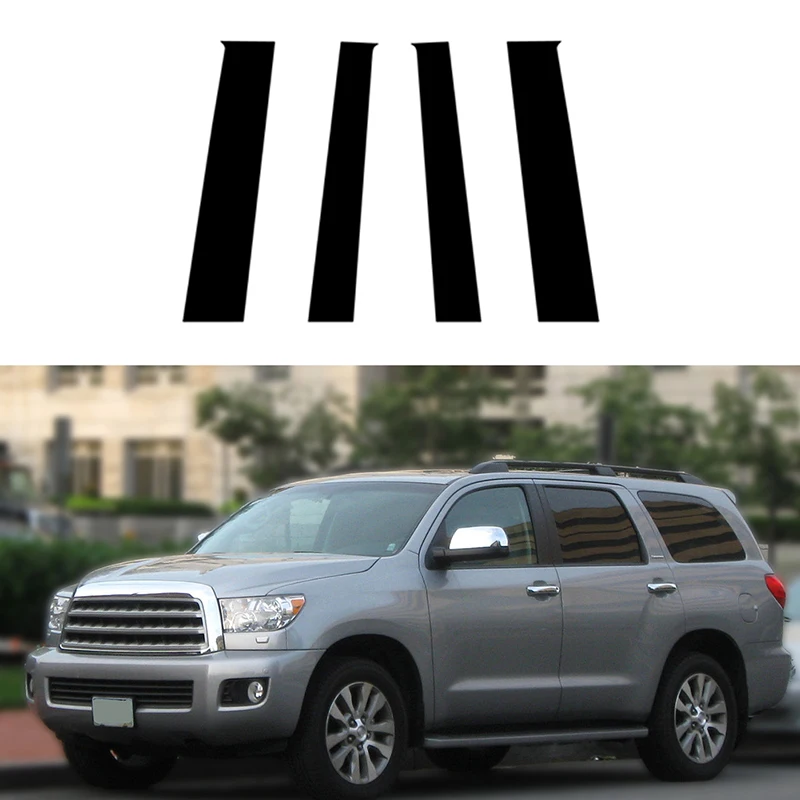 4Pcs Set Black Pillar Posts Window Door Side Trim Cover Decal Fit forToyota Sequoia XK60 2008-2022 2021 Accessory Stickers