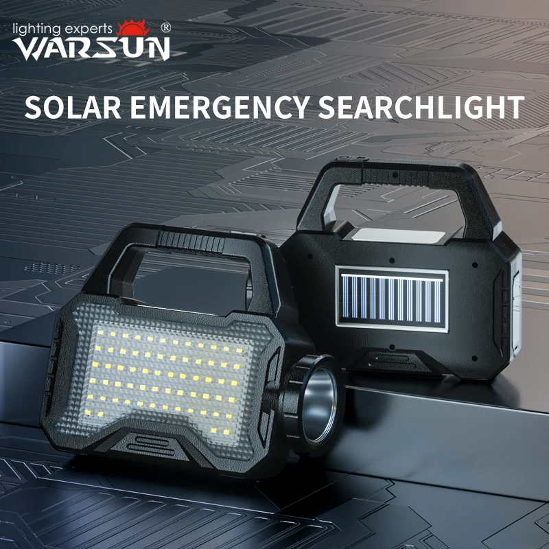 Warsun Multifunctional Searchlight Outdoor Waterproof Solar Powered Charging Bank Strong Light Flashlight Cob Lantern Hand Lamp