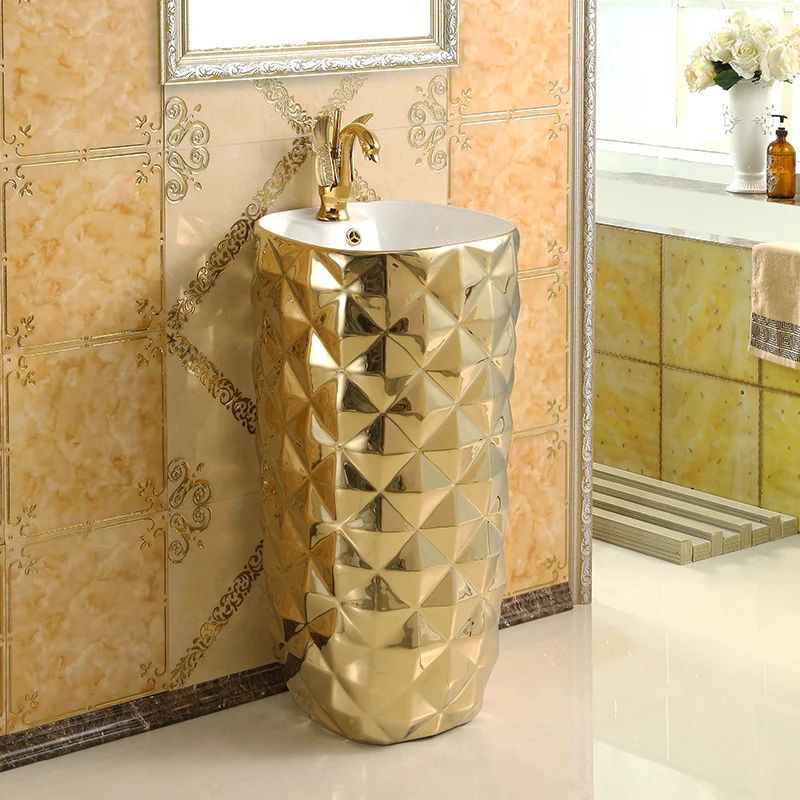 

Wash Basin Bar Floor-Standing Washbasin Ceramic Gold Integrated Wash Inter-Platform Basin