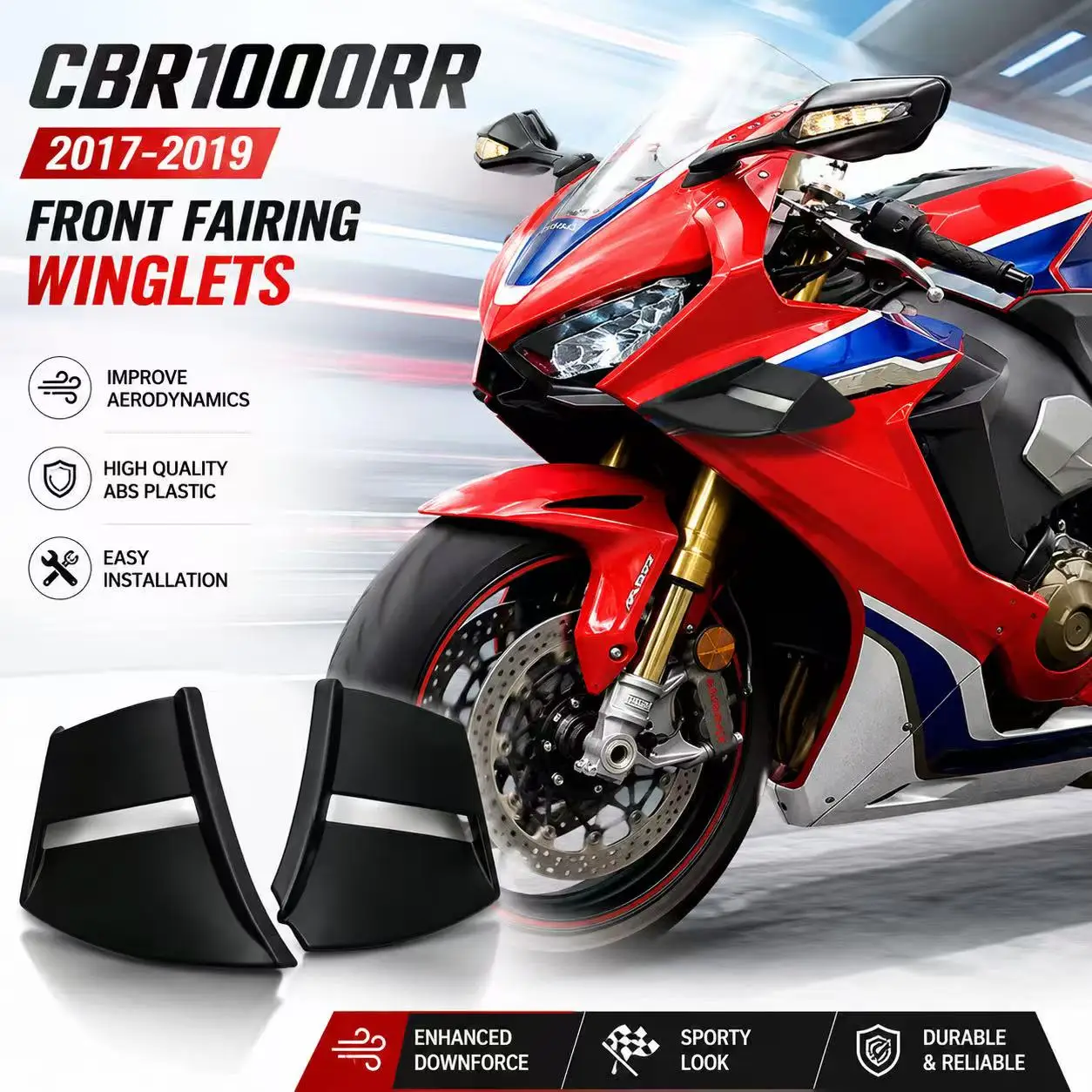 Motorcycle Front Fairing Winglets Aerodynamic Spoiler Air Deflector For Honda CBR1000RR 2017 2018 2019 ABS Plastic