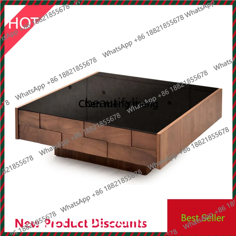 North America Black Walnut Wooden Tea Table Modern Simple Small Apartment Tea Table Nordic Light Luxury Glass Tea Table