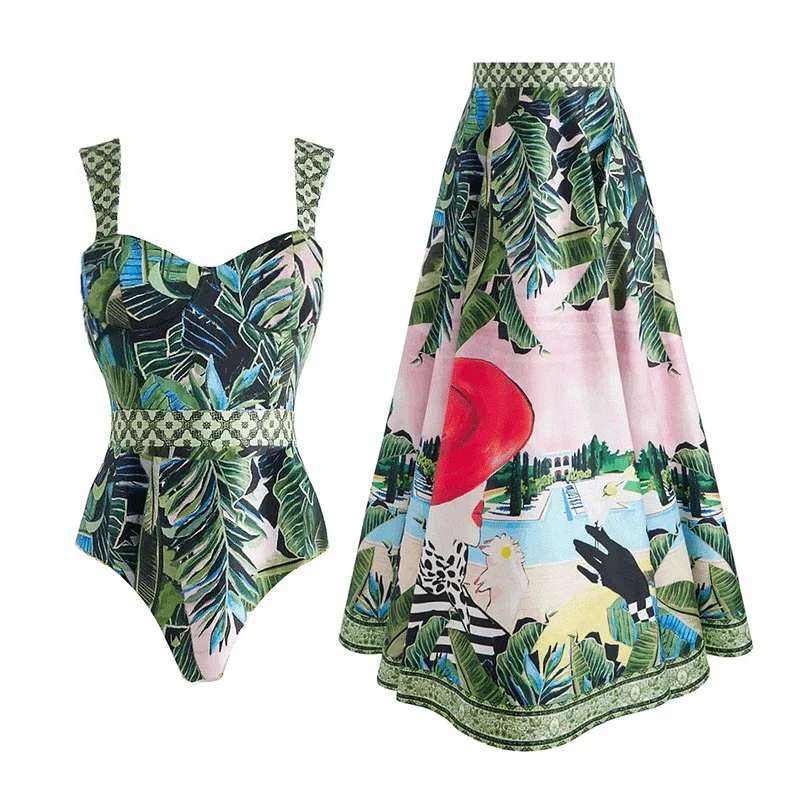 2025 Flaxmaker Women Sexy Bikini Set Sling Printed One Piece Swimsuit Push Up Swimsuit Beachwear Bathing Suit Monokini Swimwear