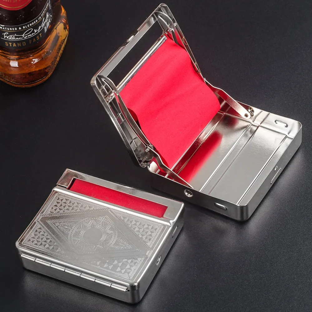 70mm Semi Automatic Cigarette Rolling Machine Metal Box Red Cloth Personalized Portable Tobacco Maker Smoking Accessories