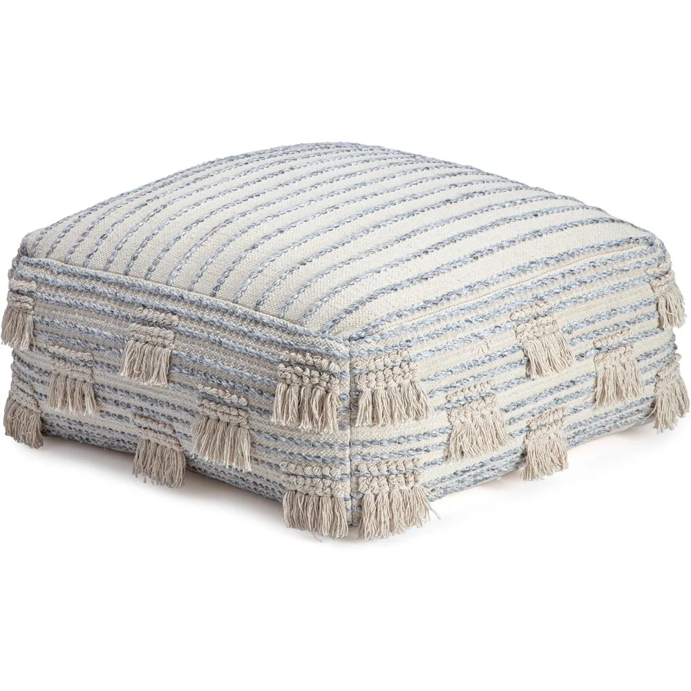 Puf otomano de montaña - Diseño elegante de Trestles - 34 x 34 x 16 Reposapiés beige y gris para salón o dormitorio - Moderno