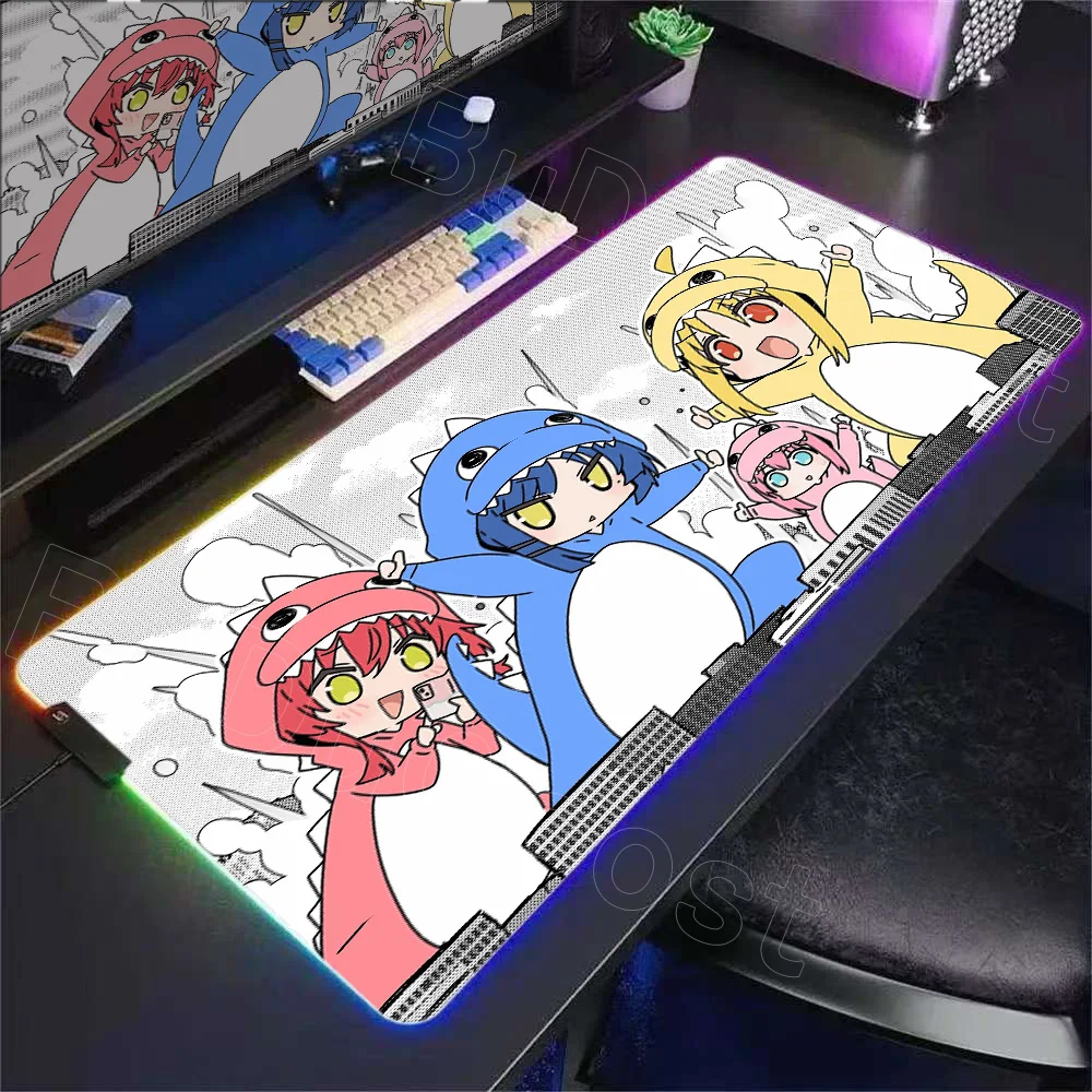 

RGB Desk Mat Bocchi The Rock Keyboard Pad Lock-edge Extended Mousepad Kawaii Office Desktop Protection Game Keyboard Pad XXL Rug