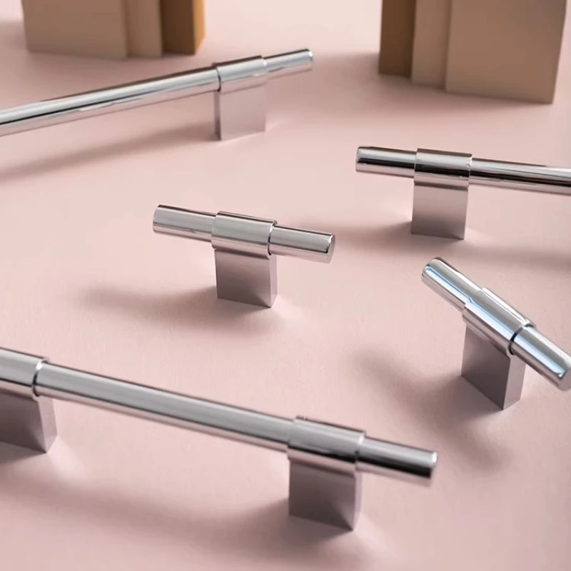 Kleine Knöpfe, Massives Messing, Silber Glänzend, Möbelgriff, Schlafzimmer-Kleiderschrank-Türgriff, Langer Griff, Küchenschrank-Schubladengriffe – Detail 5