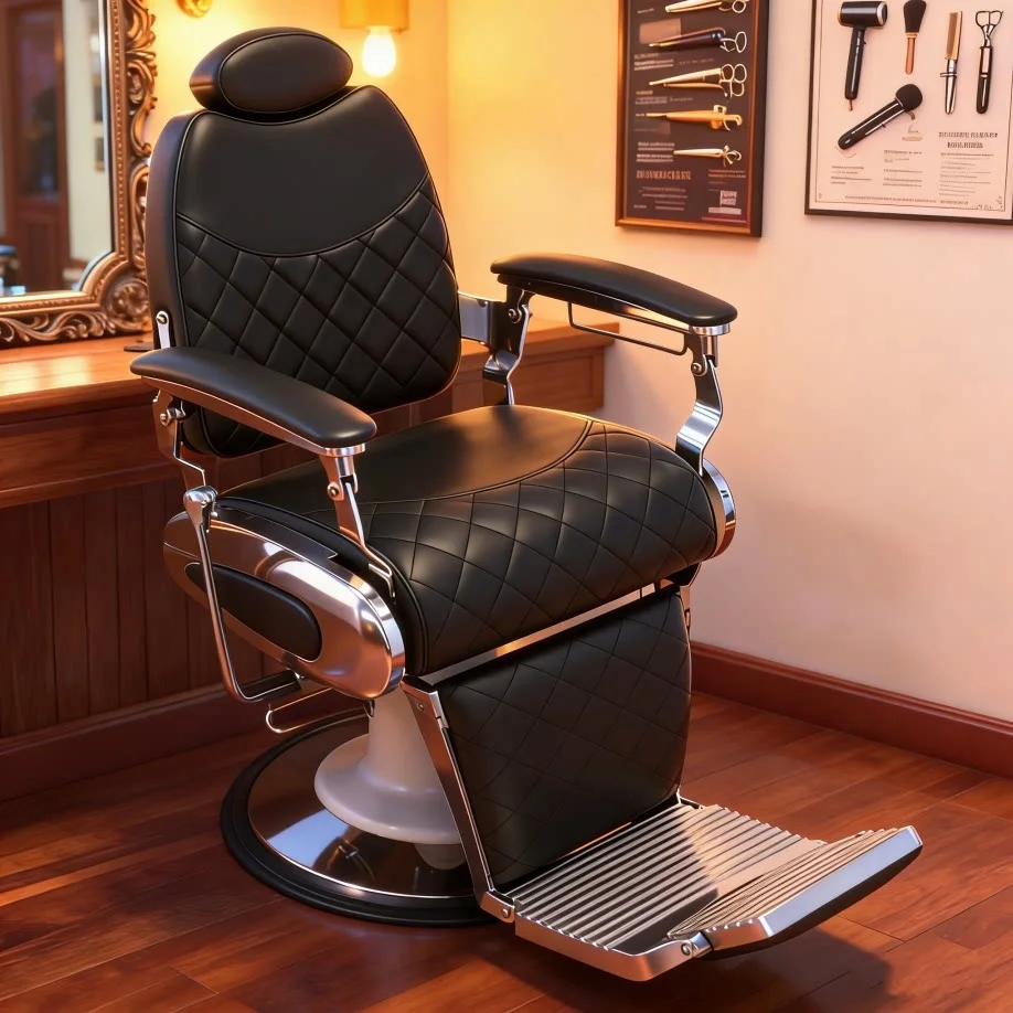 KaiselongBeauty's Vintage-Style Steel Barber Chair Professional Hydraulic Pump Lift Recliner Leather Seat Hospital Beauty Salon