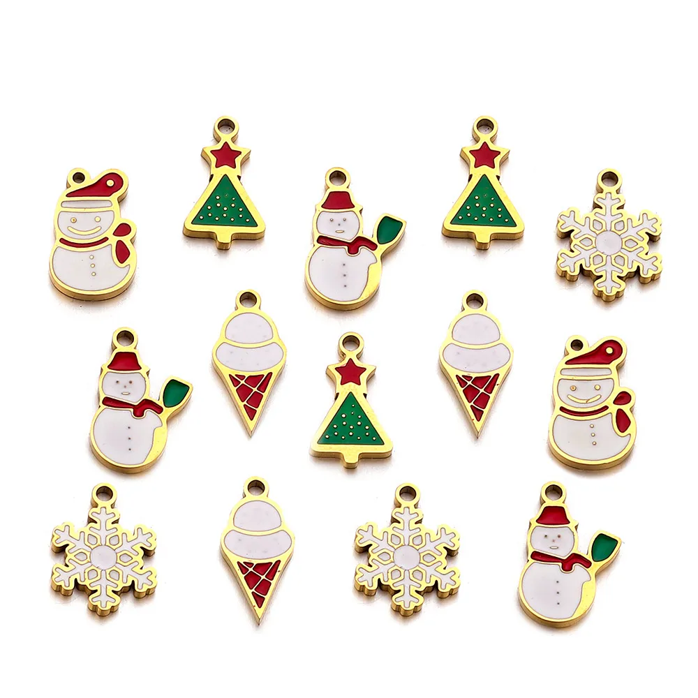 5pcs Stainless Steel Christmas Tree Snowflake Charm Gold-Plated PVD DIY Necklaces Bracelets Earrings Jewelry Making Accessories - Image 3