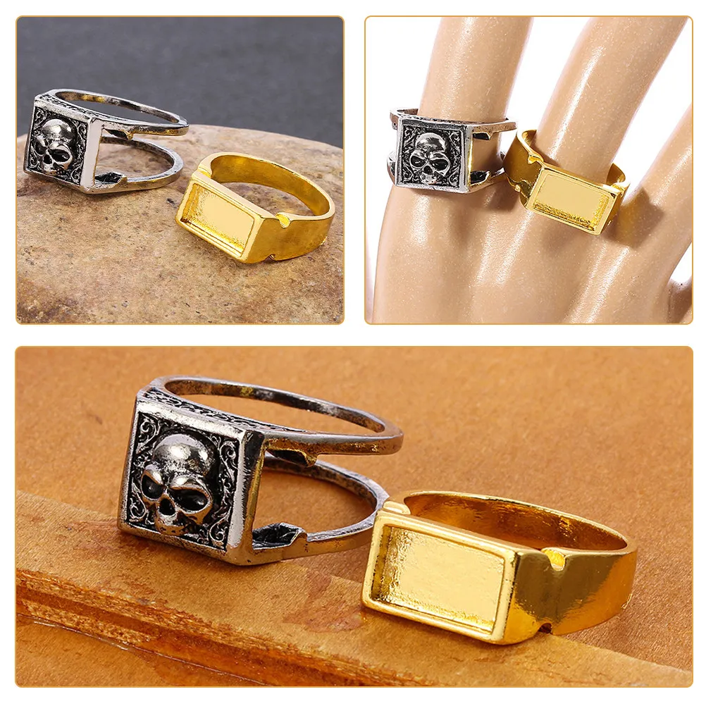 Skull Ring Punk Jewelry Vintage Carved Band Secret Compartment Retro Style Unique Gift for Men Compartment Ring