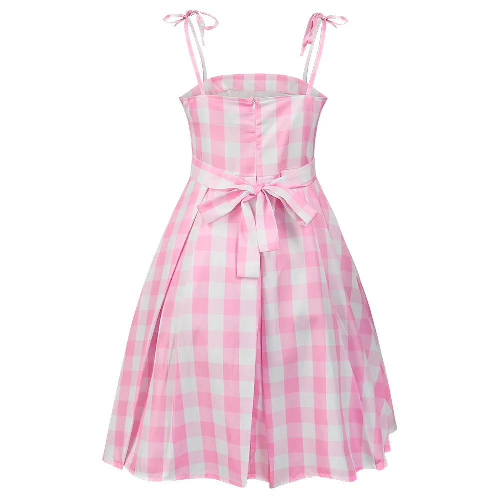 Movie Bar-bie Cosplay Pink Plaid Dress Costume di Halloween per bambini ragazze collana di conchiglie di perle accessori per abiti da festa di carnevale