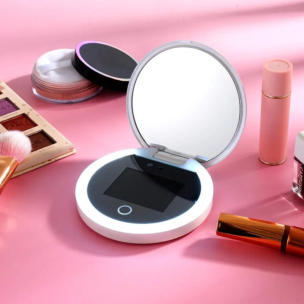 

UV Mirror Sunscreen Testing Camera with Light 2X Magnification Travel Makeup Pocket Size L Pocket Mirror Sunscreen Mirror