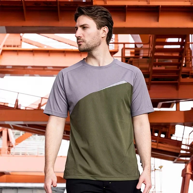 Summer Shirts for Men with Reflective Strip O-neck T-shirt Breathable and Quick-dry Working Clothes