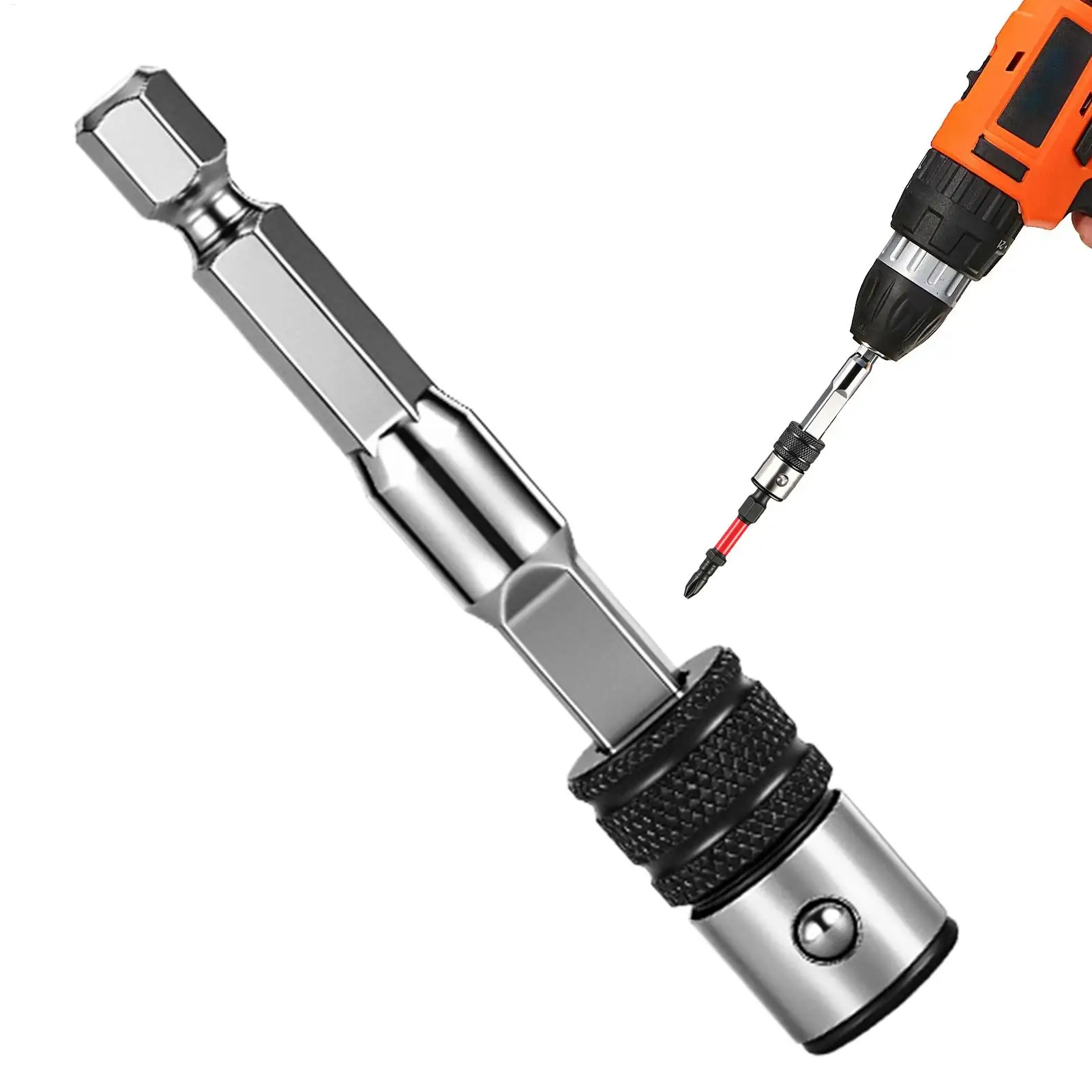 Adaptador de taladro con vástago hexagonal de 1/4 pulgadas, extensión de portabrocas, varilla de extensión de broca de destornillador con bloqueo automático, conexión rápida para electricista