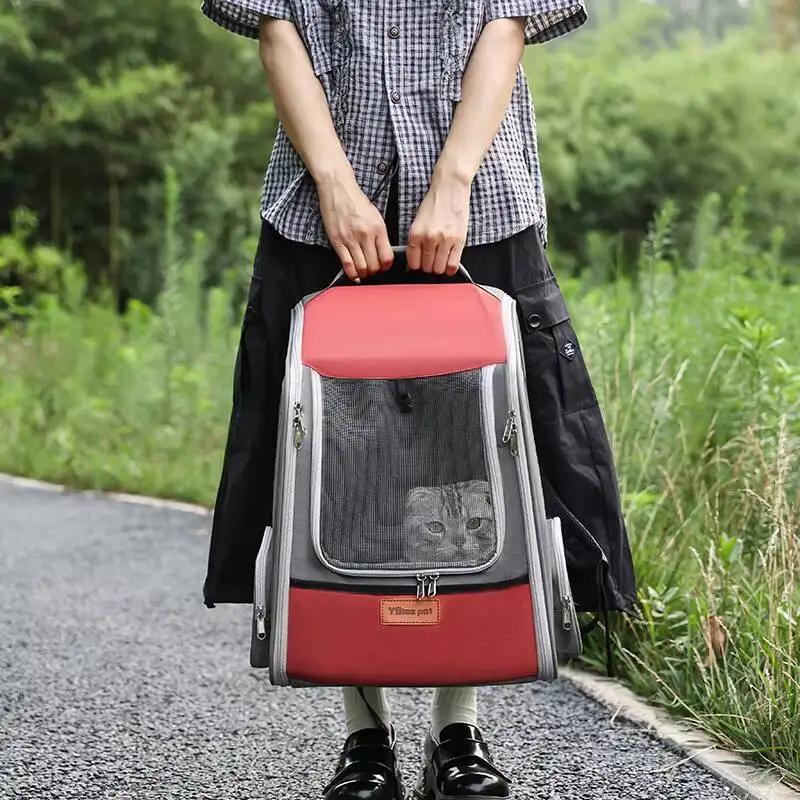 حقيبة ظهر للقطط، حقيبة ظهر للحيوانات الأليفة، قابلة للتنفس، محمولة وقابلة للطي، قابلة للتوسيع، سعة كبيرة، حقيبة سفر خارجية قابلة للتنفس #2