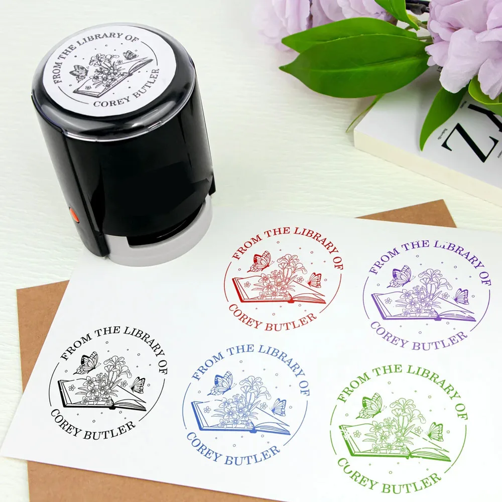 Sello personalizado redondo autoentintado, sello personalizado 25/30/40/50mm diseño de logotipo monograma sello de goma con 4 colores de tinta opcionales