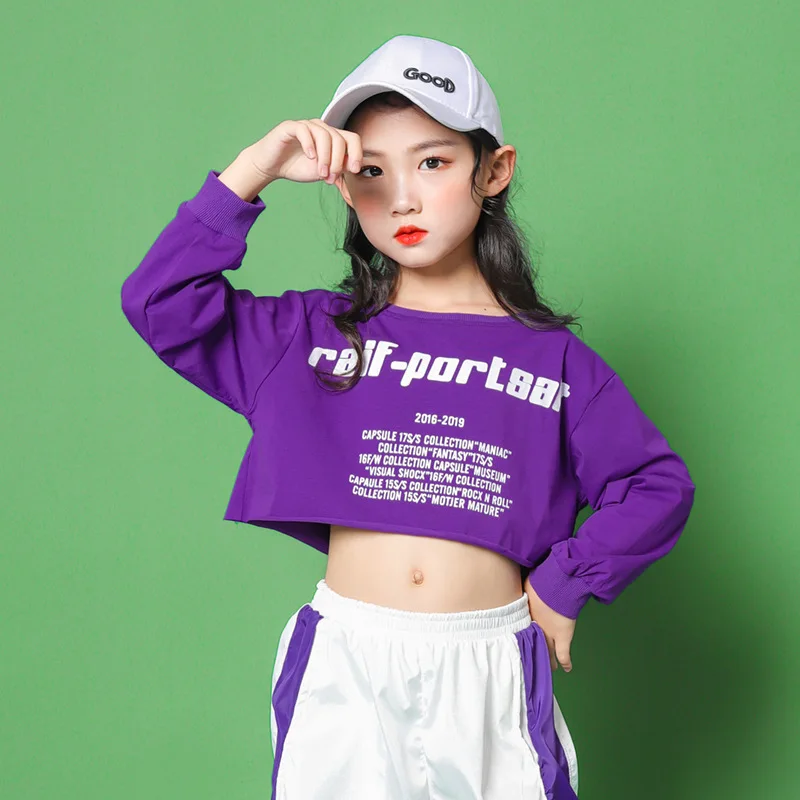 Girls Hip Hop Colorful Sweatshirt JoggersKids Crop Top Clothes Sets Child Streetwear Sport Pant Outfits Teen Jazz Street Dance