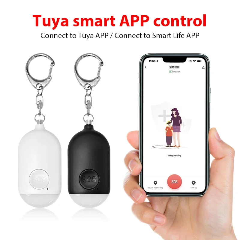 Tuya APP Personal Self-Defense Alarm SOS Emergency Security Alert 130dB Sound