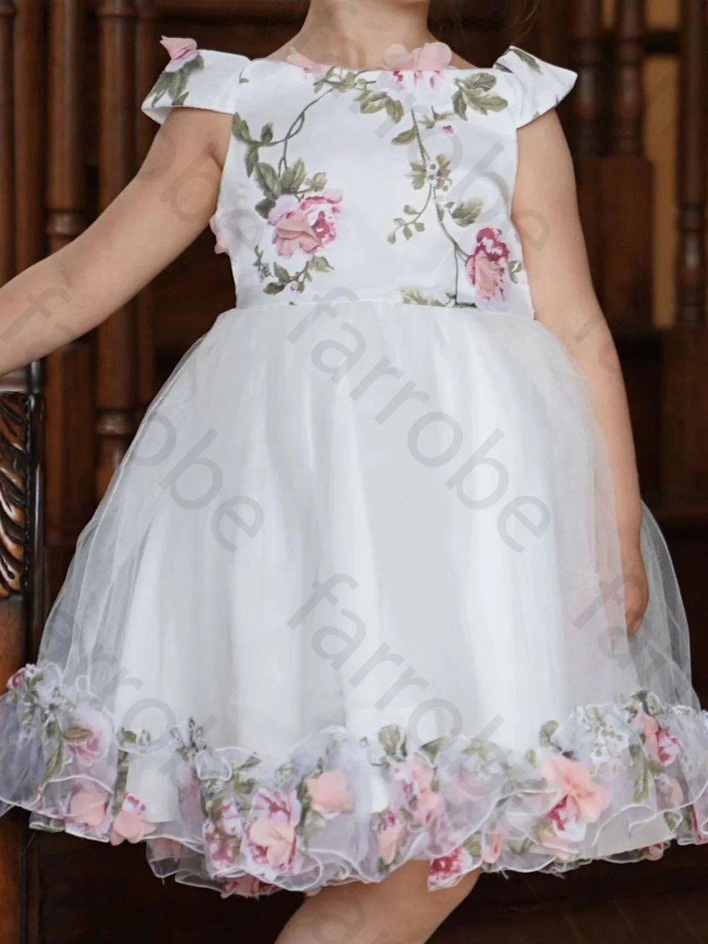 Customized Lovely Flower Girls Dresses Printed Floral White A Line Kids For Wedding Short Evening Prom Gowns  First Communion