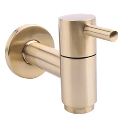 Brushed Gold Round Copper Wall Mounted Washing Machine Tap Mop Pool Tap Garden Outdoor Bathroom Water Faucet