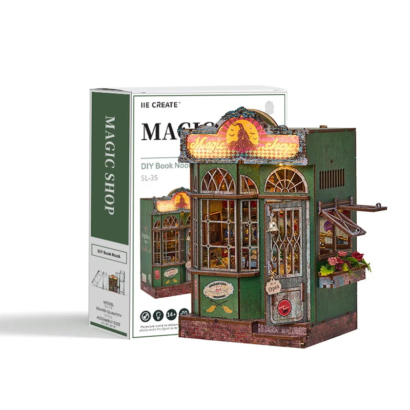 

Assembled Wooden Dollhouse Kits Diy Magic Shop Book Nook Miniature Furniture Building Block Bookends For Children'S Day Gifts