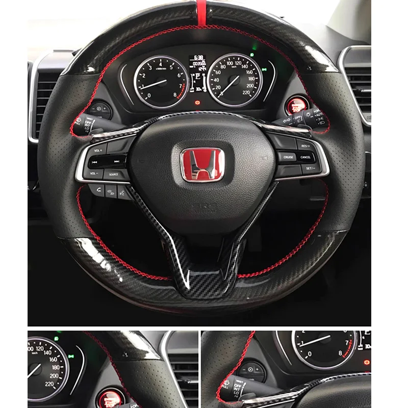 for Honda Accord 10 2018 2019 2020 2021 Full Coverage Sports style Steering Wheel Cover  Insight 2019 Braid Suede&red Interior view 2
