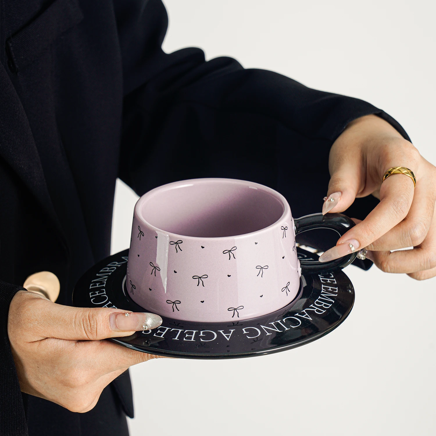 Women Birthday Gift Cup Dish Bow Pattern High End Exquisite Coffee Cup Plate Set Wedding Bridesmaid Companion Gift Water Cups