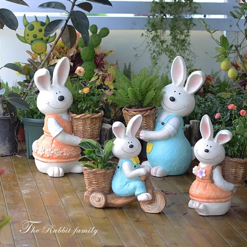 

Floor-to-ceiling rabbit flower pot, a family of four cute cartoon decorative animal ornaments, kindergarten layout, outdoor