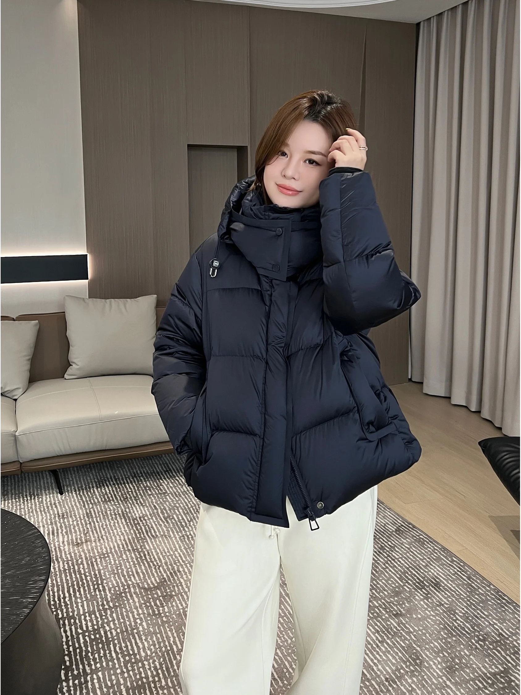 

Теплая куртка из гусиного пуха с капюшоном и воротником-стойкой, большие размеры, без наполнителя, MK33, повседневная, утолщенная, из полиэфирного волокна