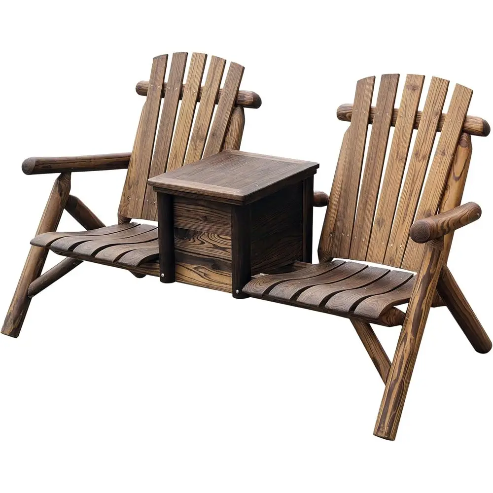 

Двухместная садовая кушетка Adirondack в деревенском стиле, коричневая, с высокой спинкой, гладкими подлокотниками и подставкой для льда