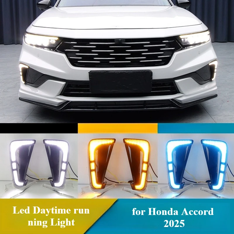 For Honda Accord 2025 2026 Car LED Daytime Running Lights Front Bumper Fog Lamp Modified Dynamic Turn Signal DRL 12V Daylight