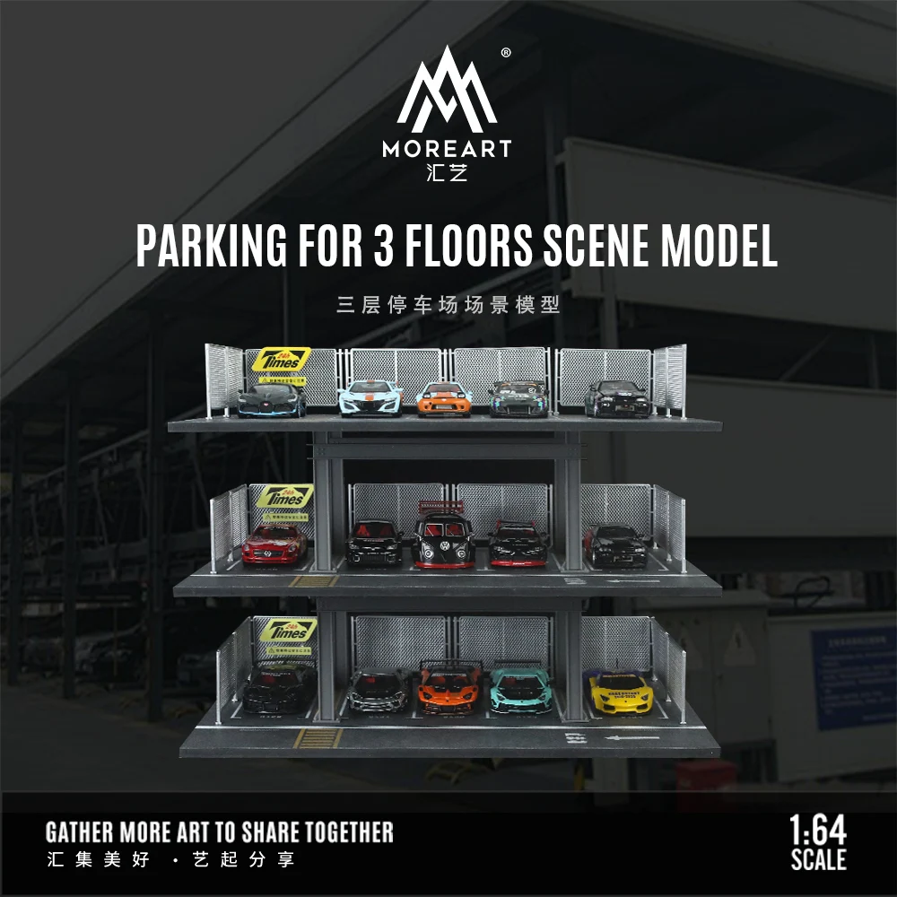 

MoreArt+TimeMicro 1:64 Japanese/American style three-storey steel frame car park building model assembly scene