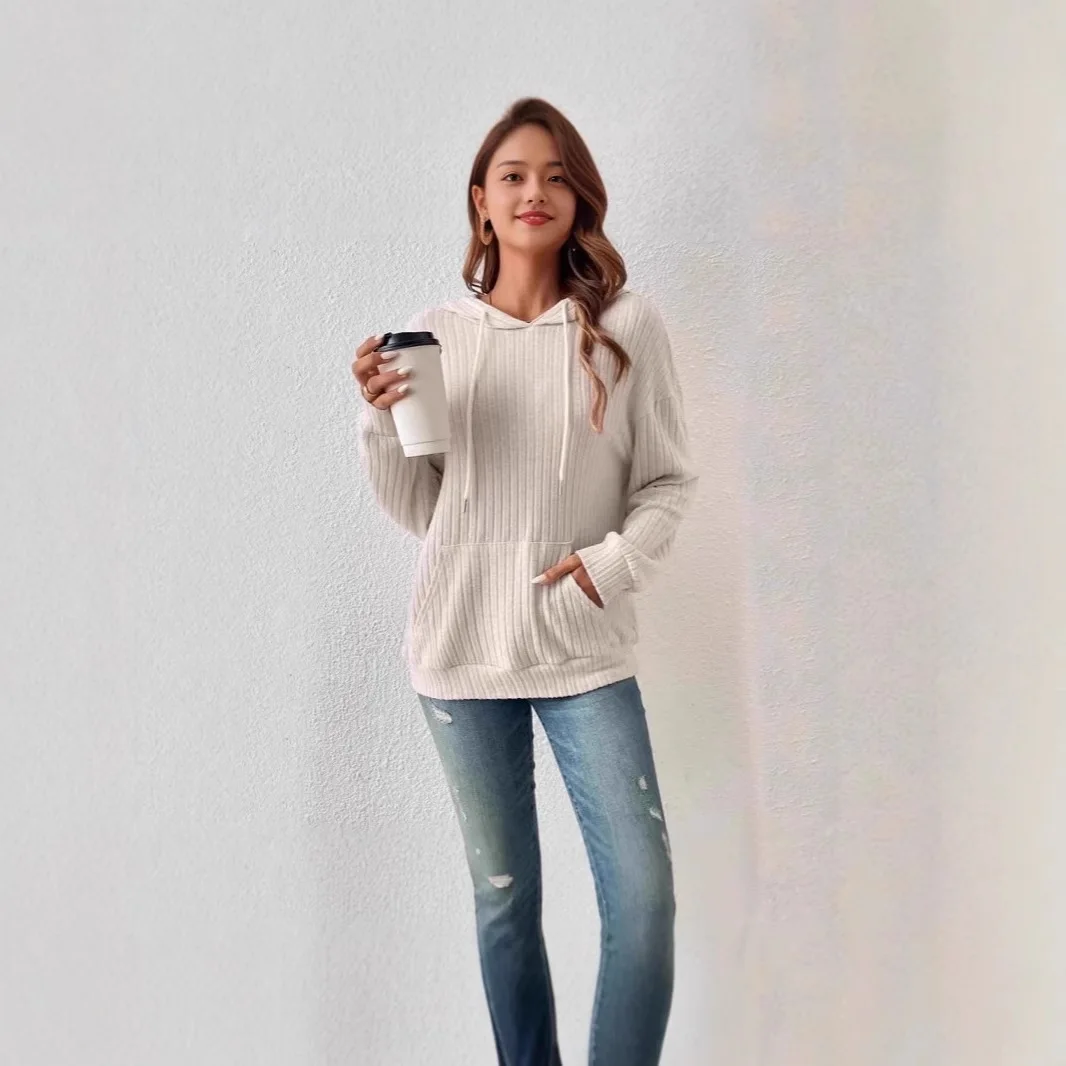 

Женская толстовка Thiened Fce свободного кроя с длинными рукавами, осенне-зимняя, однотонная, не требует глажки, удобная, стильная.