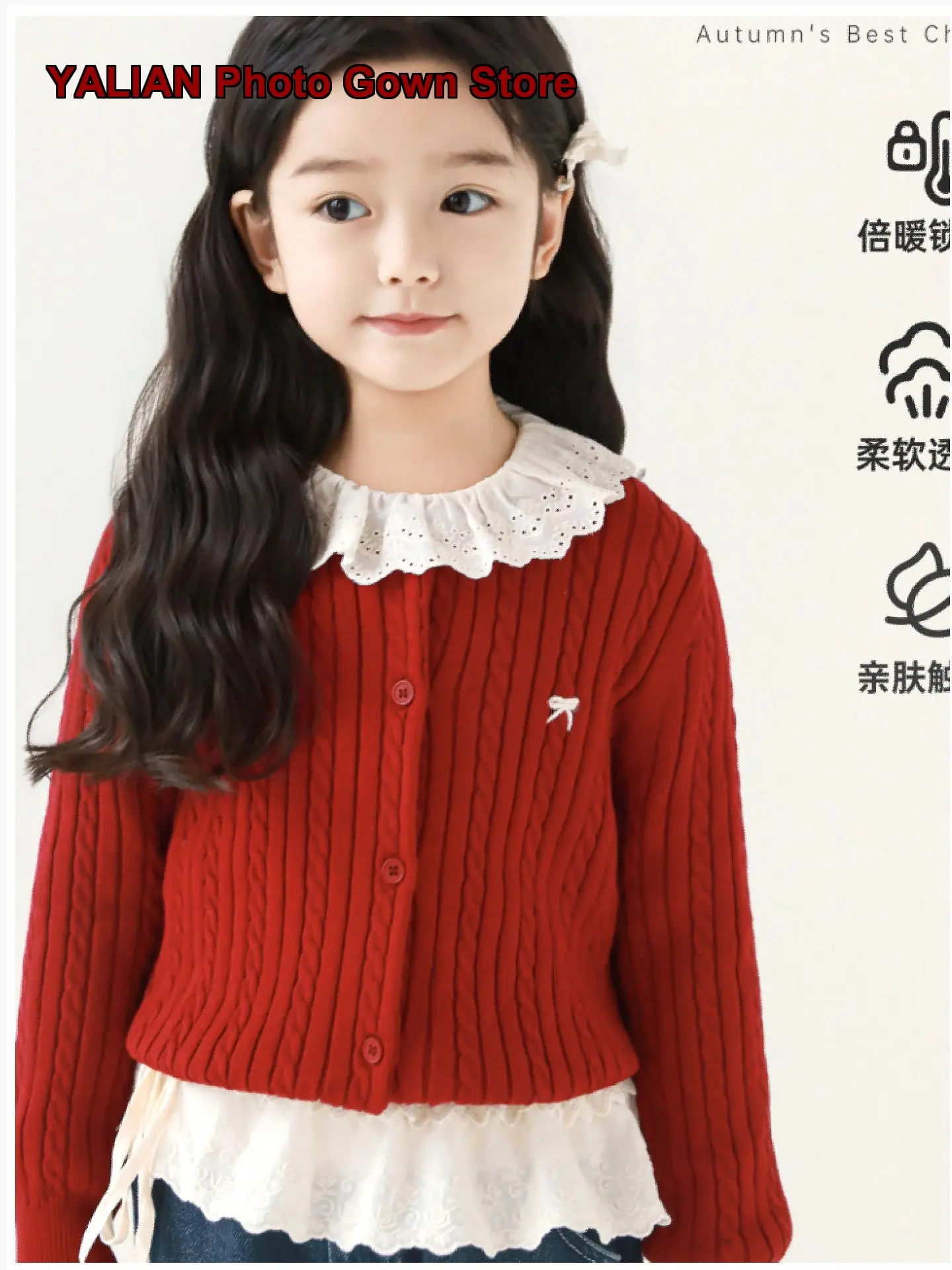 Youyou Girls Twisted Knit College Style Spring Autumn Cute Bow Hand Embroidery Casual