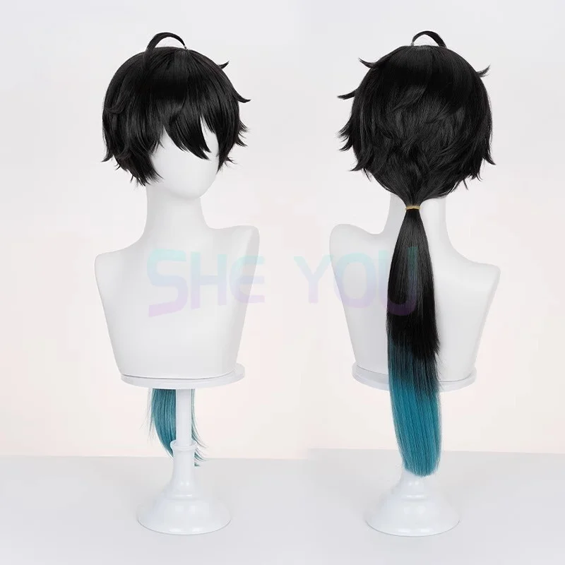 HSR Dan Heng Permansor Terrae Cosplay Wig 80cm Black Green Gradient Wig For MenCosplay Anime Wig Heat Resistant Synthetic Hair