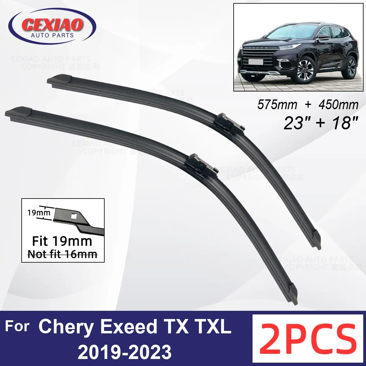 

Car Wiper For Chery Exeed TX TXL 2019-2023 Front Wiper Blades Soft Rubber Windscreen Wipers Auto Windshield 23"+18" 575 450mm