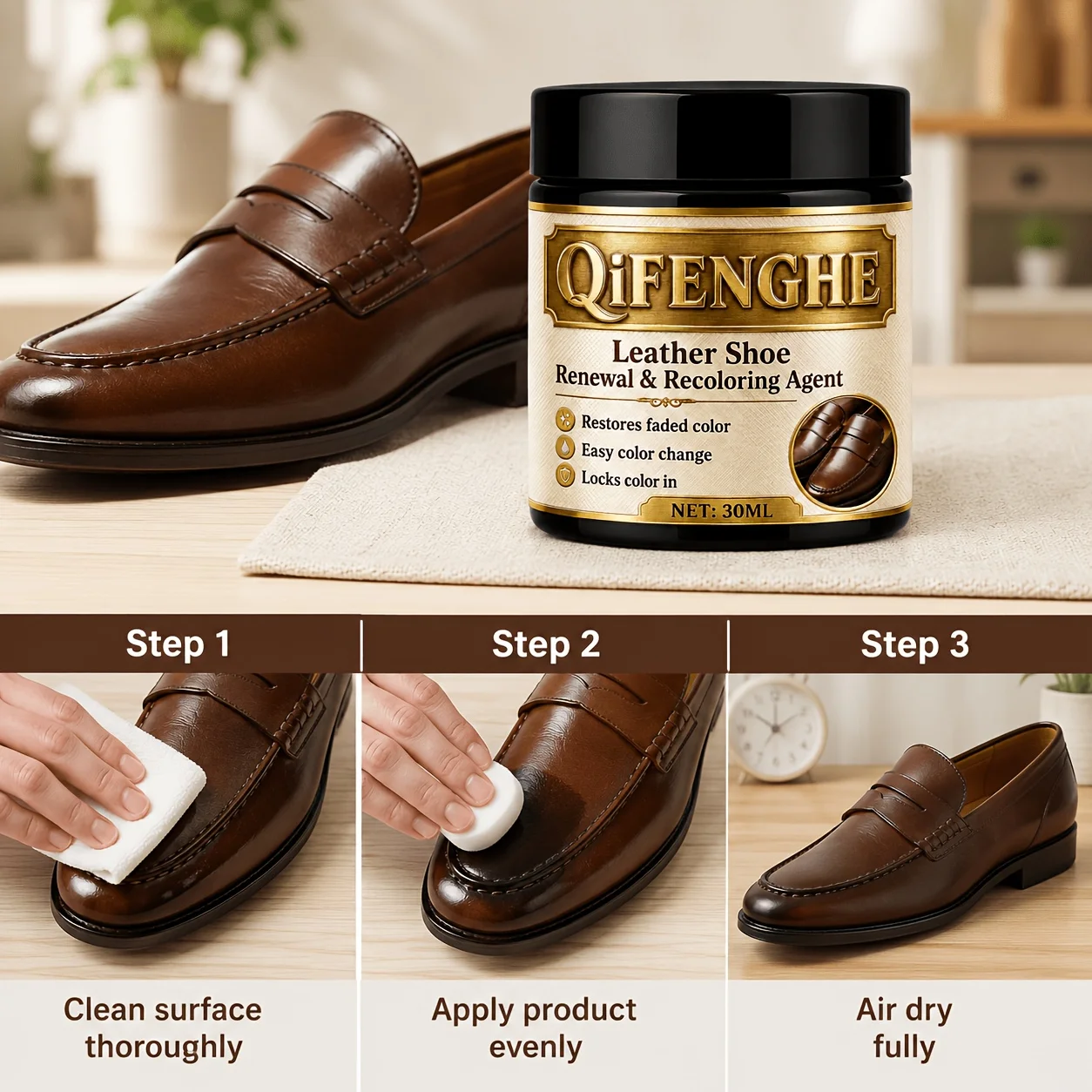Leather Shoe Renewal Recoloring Polish Dye Cream 1.01oz Portable Applicator Sponge Bottle Restores Faded Color Easy Color Change view 5