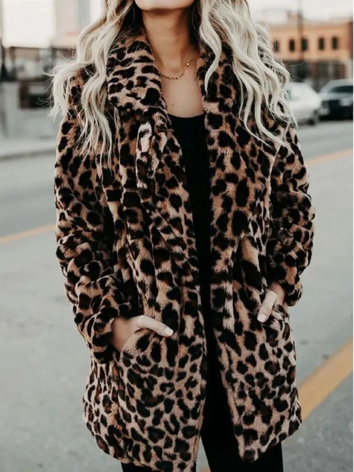 Jaet met luipaardprintkraag Middellange damesbovenkleding Street Sle Loose Fit Sve Design Herfstjas met normale lengte