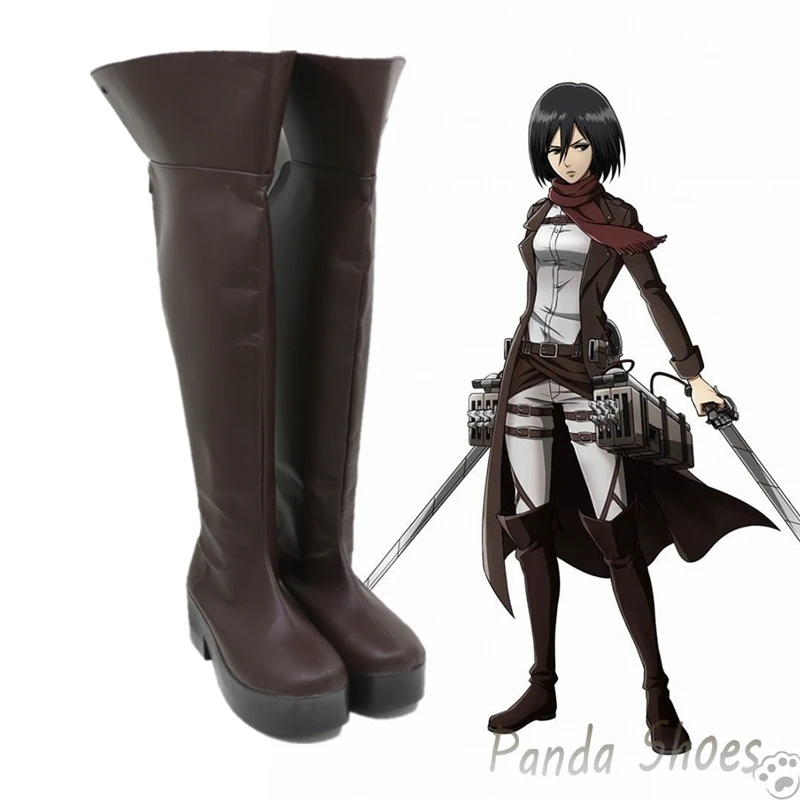 Anime Attack on Titan Cosplay Tênis, Mikasa Ackerman, Traje Comic, Prop Sapatos para Festa de Halloween