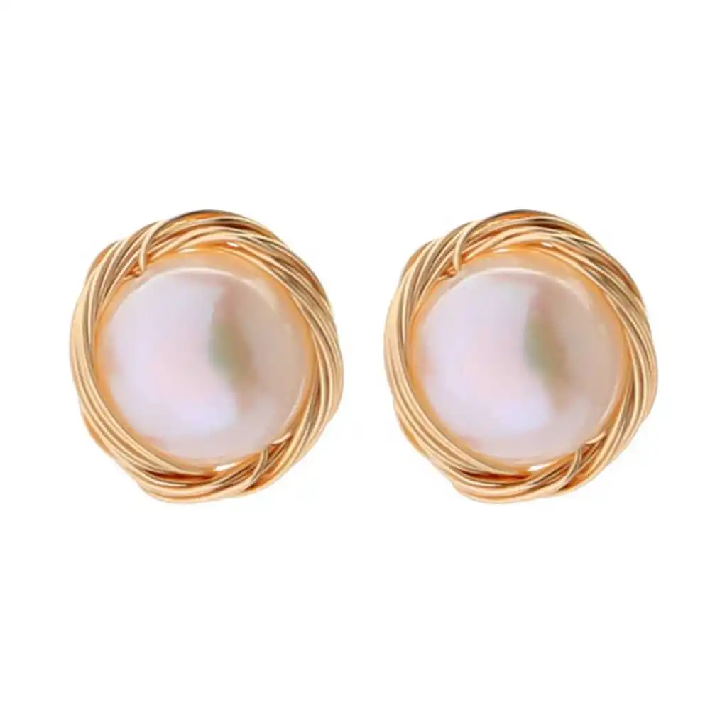 

Fashion Natural Freshwater cultured Winding pearl Earrings Ear Cuff Bridal Stud Formal Custom Unisex Anniversary Handmade