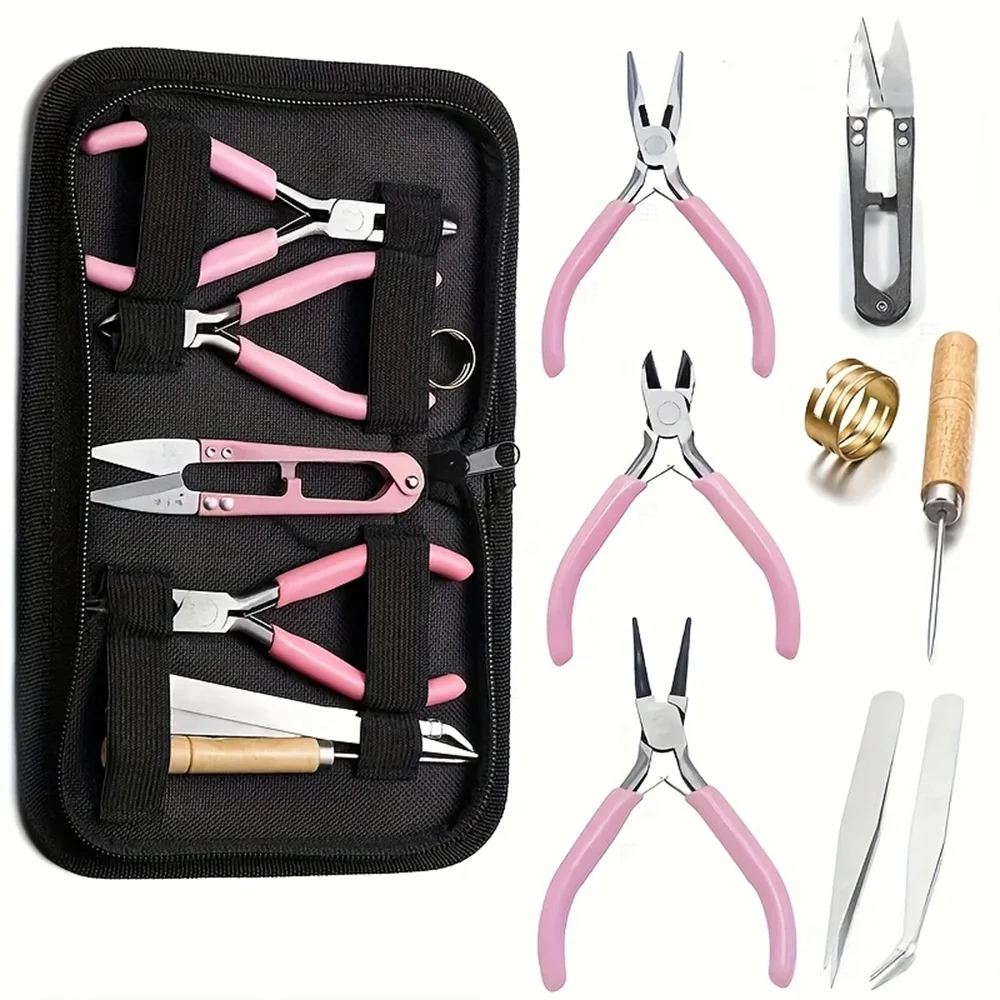 1set Senior Making Tool Set, Includes Round Nose, Pointed Nose, and Wire Cutters, Non-Serrated Pliers for Beginners