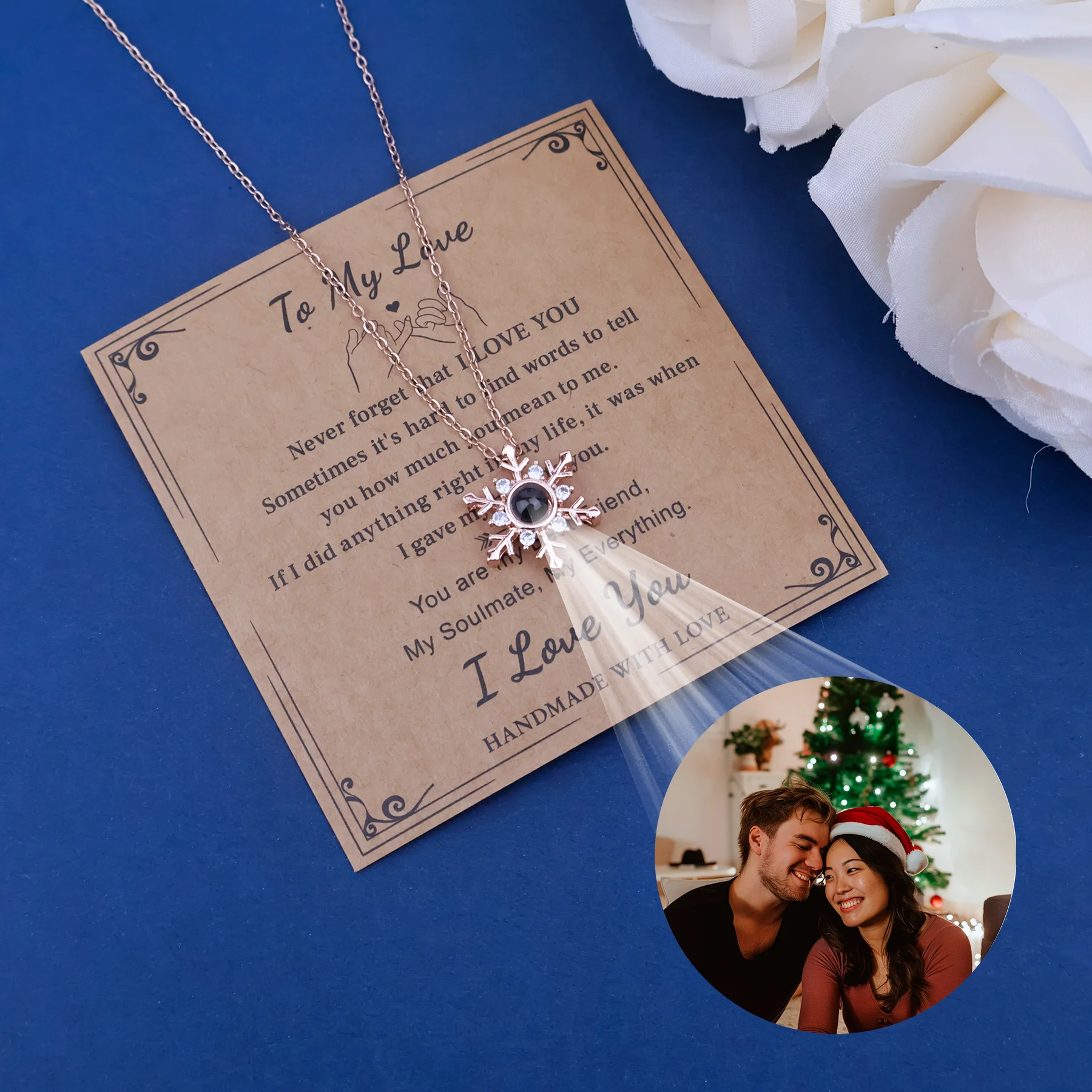 

Цветное фотопроекционное ожерелье на заказ, подвеска в виде снежинки с карточкой для женщин, изысканный праздник 520, подарок на день рождения, День святого Валентина